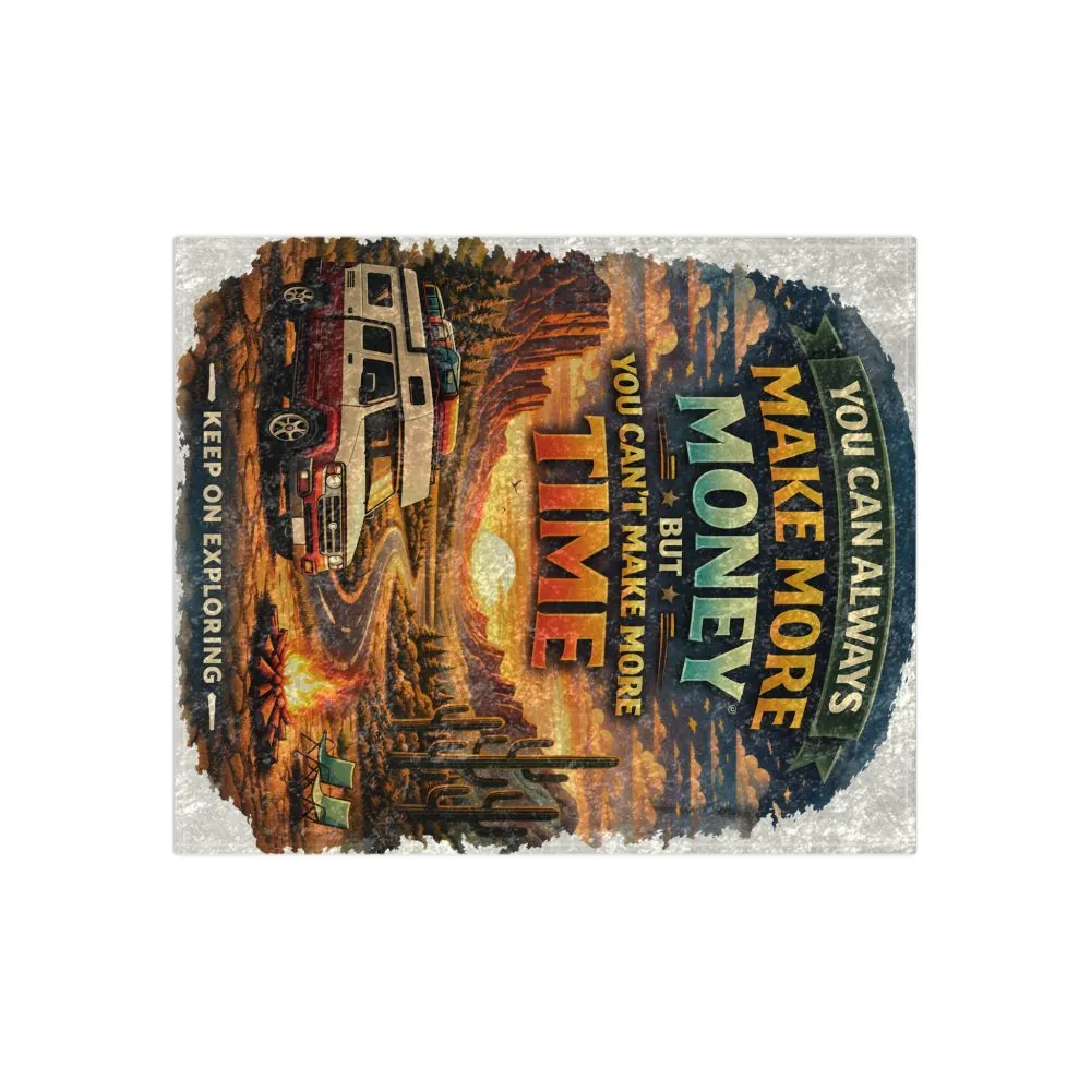 Crushed Velvet Blanket —"You Can Always Make More Money" Design Scenic-Line (Campervan)