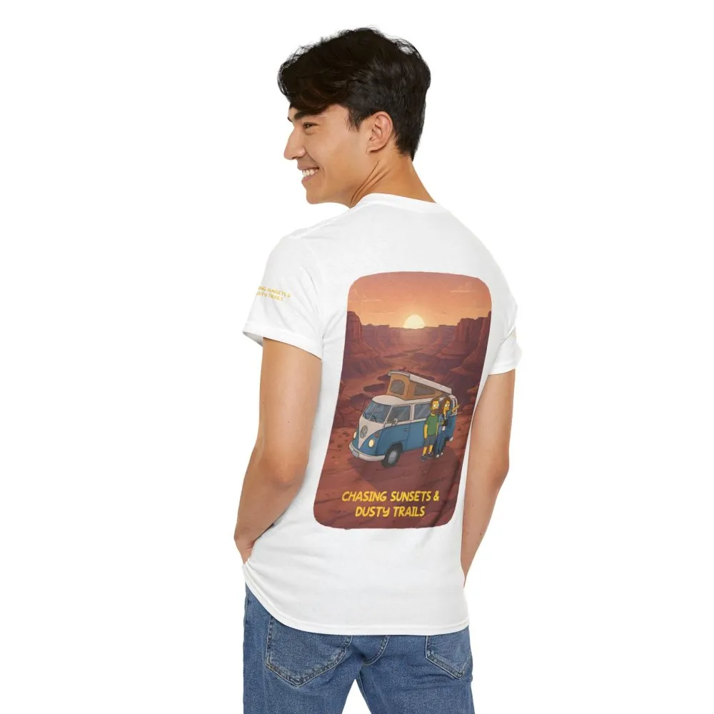Unisex Heavy Cotton Tee — "Chasing Sunsets And Dusty Trails" Design Sitcom-Line