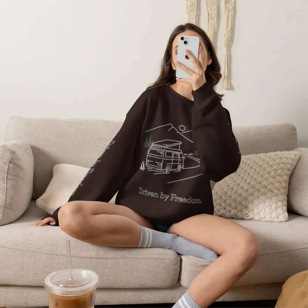 Unisex Heavy Blend™ Crewneck Sweatshirt — "Driven By Freedom" Design Minimal-Line
