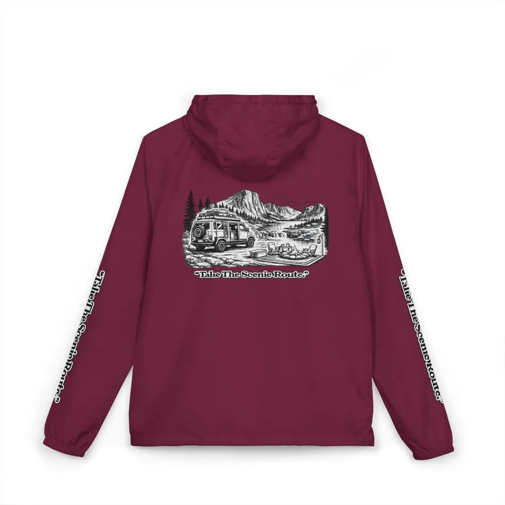 Unisex Full-Zip Windbreaker Jacket — "Take The Scenic Route" (Design "Minimal-Line")