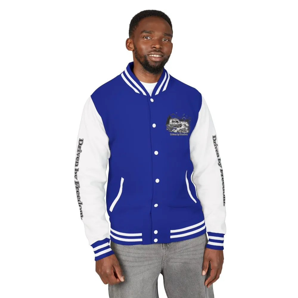 Unisex Heavyweight Letterman Jacket — "Driven By freedom" Travel Varsity Coat