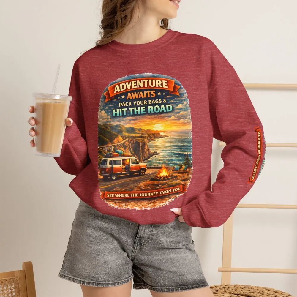 4043803940728029979_2048.jpeg Unisex Heavy Blend™ Crewneck Sweatshirt — "Adventure Awaits-Pack Your Bags" Design Scenic-Line