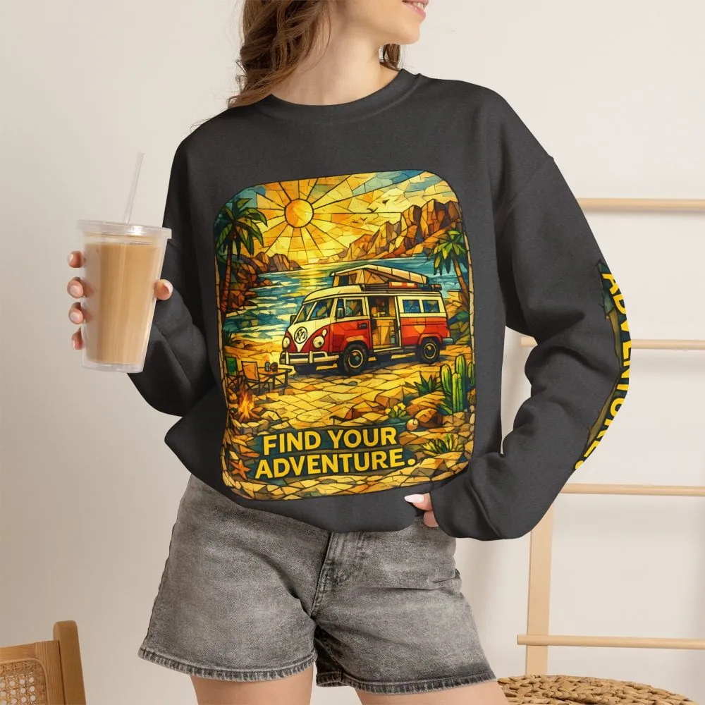 Unisex Heavy Blend™ Crewneck Sweatshirt — "Find Your Adventure" Design Cubic-Line