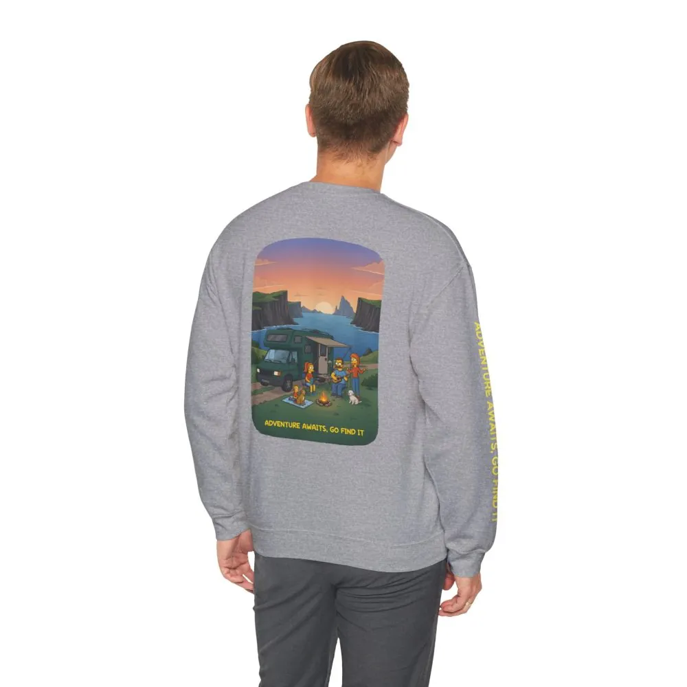 Unisex Heavy Blend™ Crewneck Sweatshirt — "Adventure Awaits-Go Find It"" Design Sitcom-Line