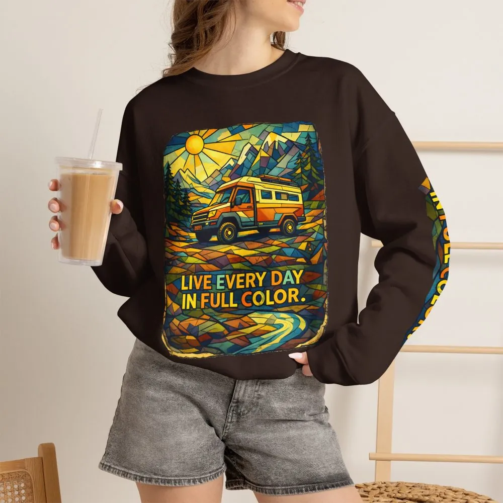 Unisex Heavy Blend™ Crewneck Sweatshirt — "Live Every Day InFull Color" Design Cubic-Line