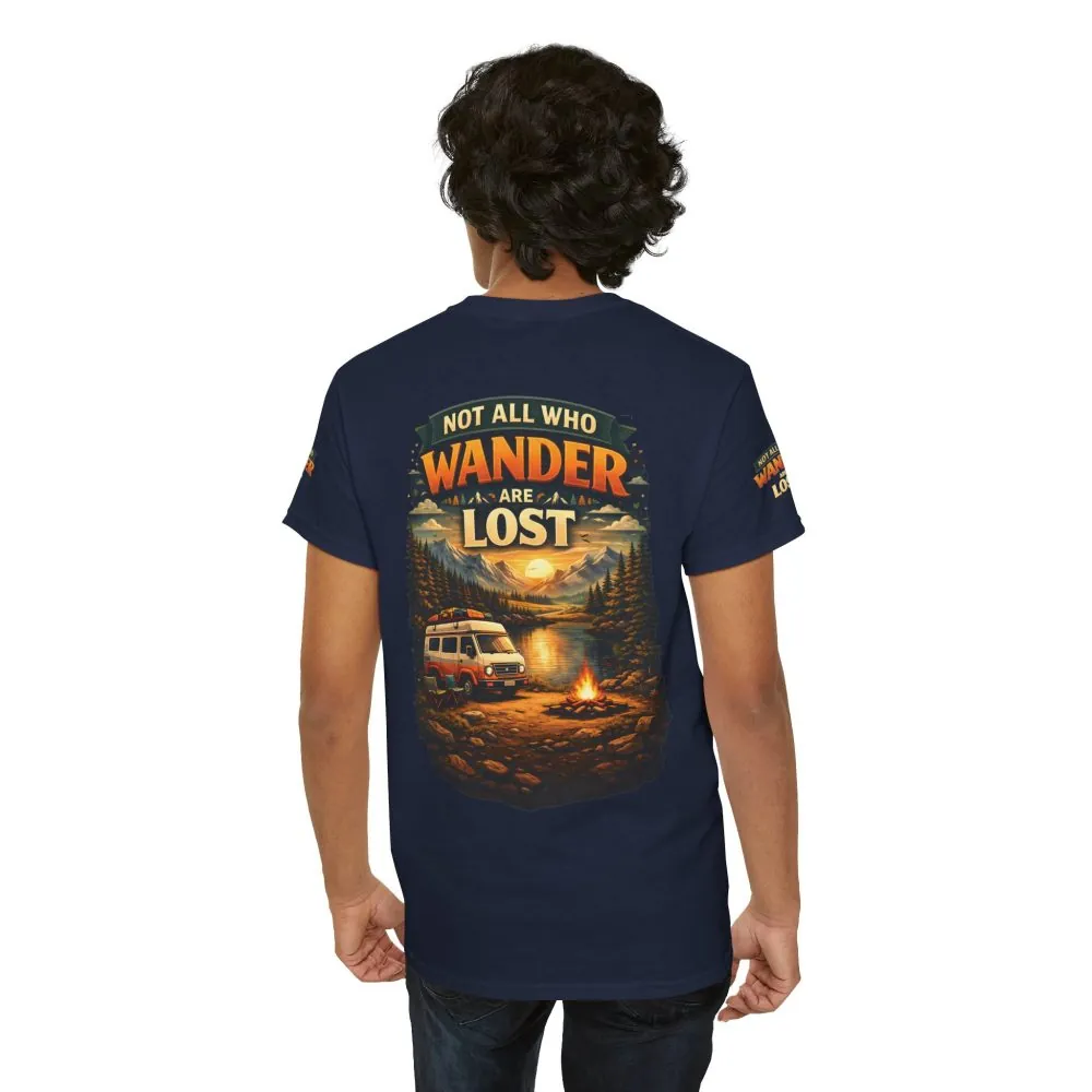 Unisex Heavy Cotton Tee — "Not All Who Wander Are Lost" Design Scenic-Line