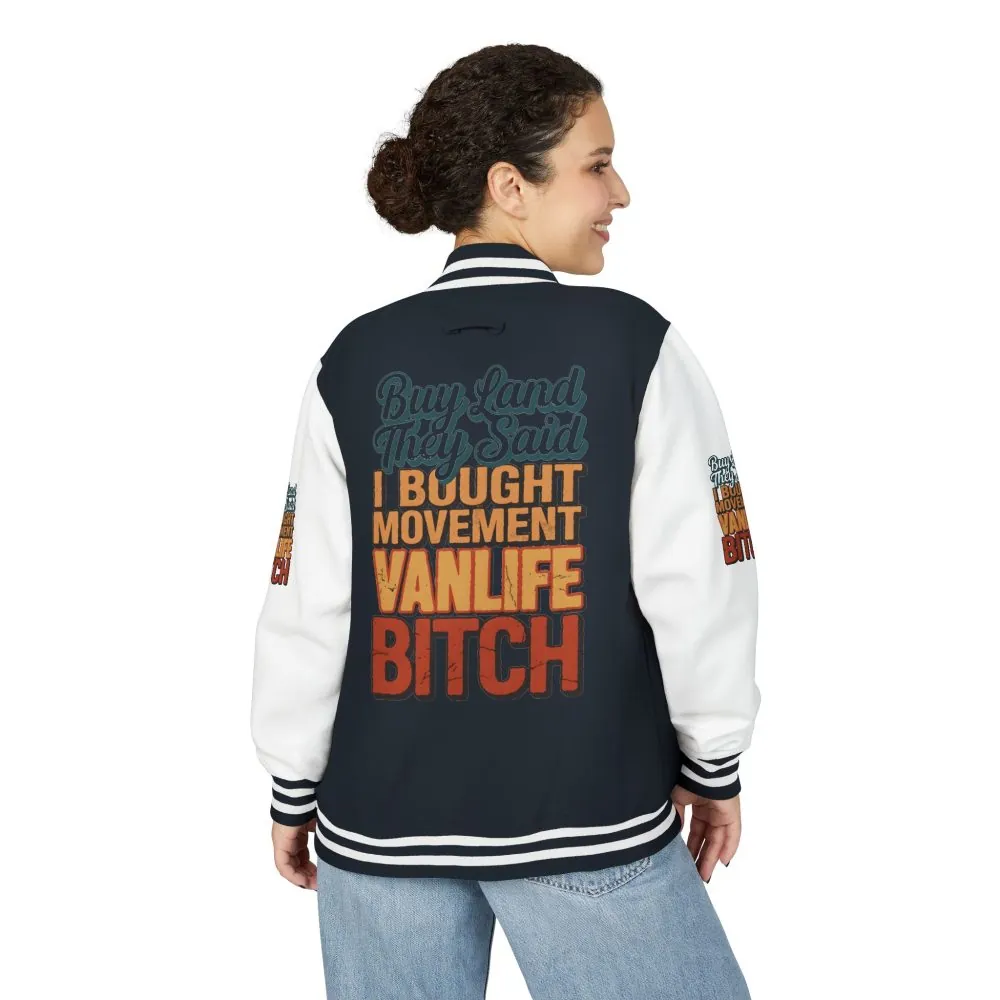 4064804094526471795_2048.jpeg Unisex Heavyweight Letterman Jacket — "Buy Land They Said" Design F**K-Line
