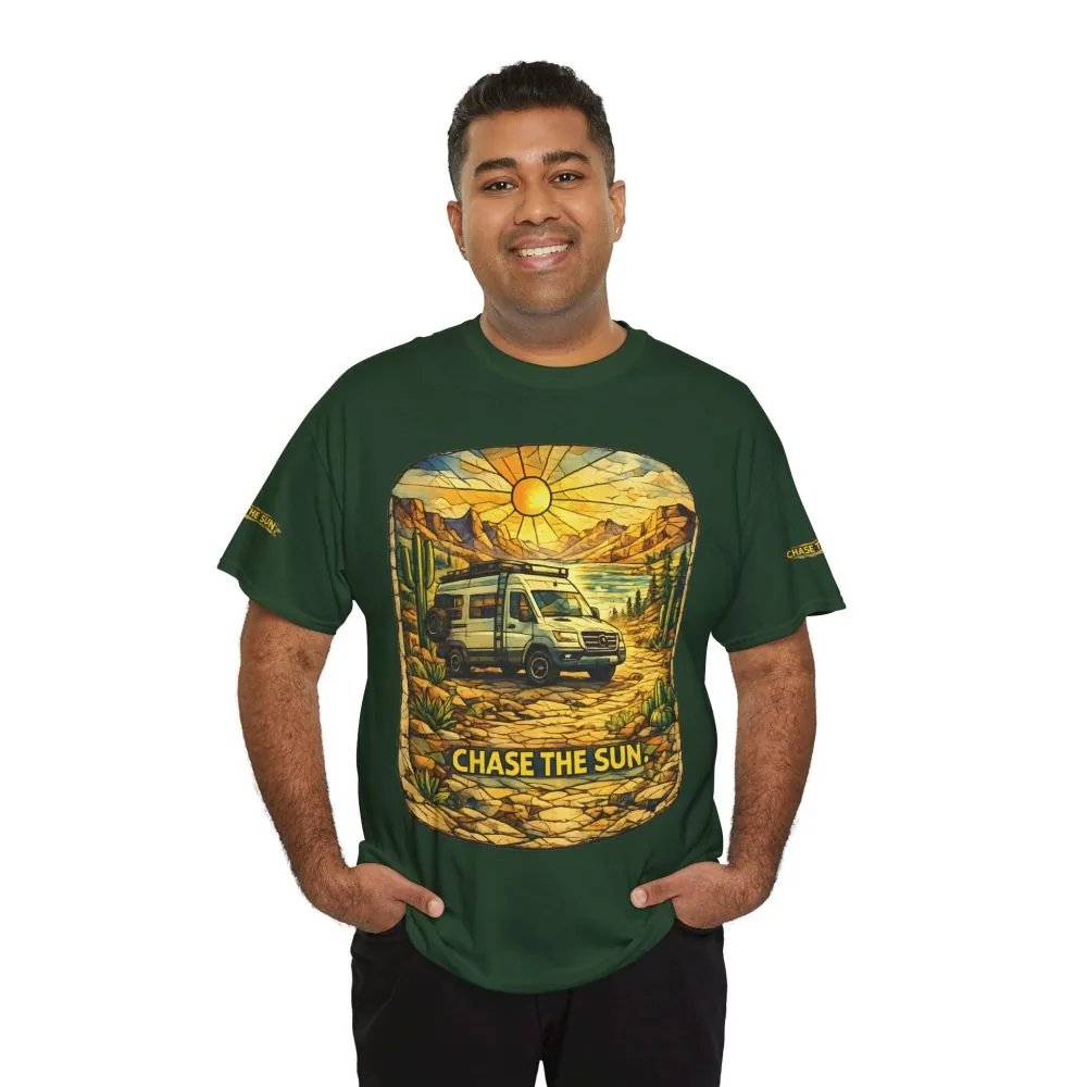 Unisex Heavy Cotton Tee — "Chase The Sun" Design Cubic-Line