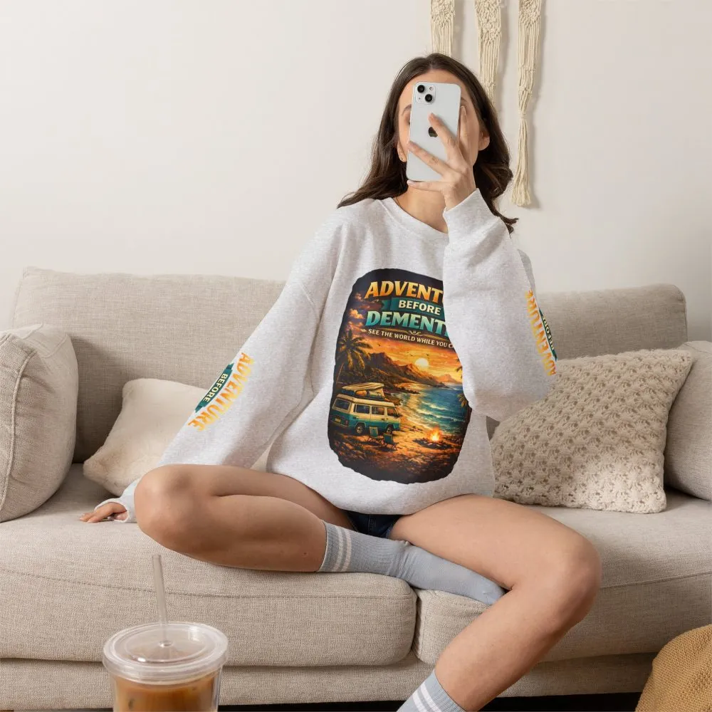 Unisex Heavy Blend™ Crewneck Sweatshirt — "Adventure Before Dementia" Design Scenic-Line
