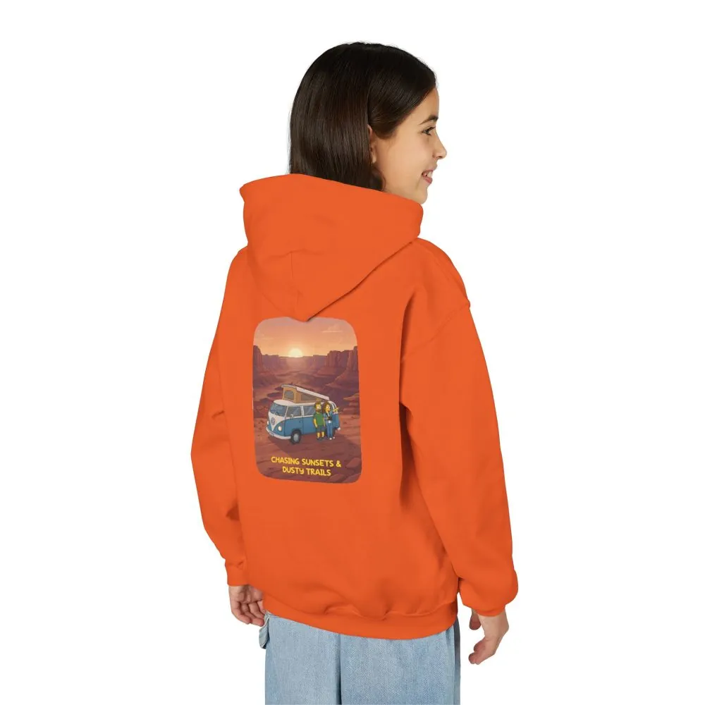 Youth Hoodie(Gildan) – "Chasing Sunsets And Dusty Trails" (Design Sitcom-Line)