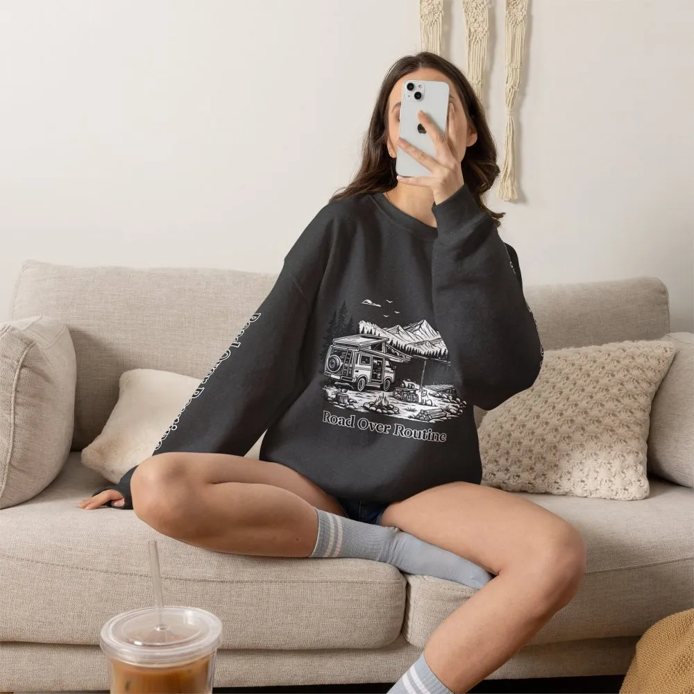 4089716608889773258_2048.jpeg Unisex Heavy Blend™ Crewneck Sweatshirt — "Road Over Routine" Design Minimal-Line