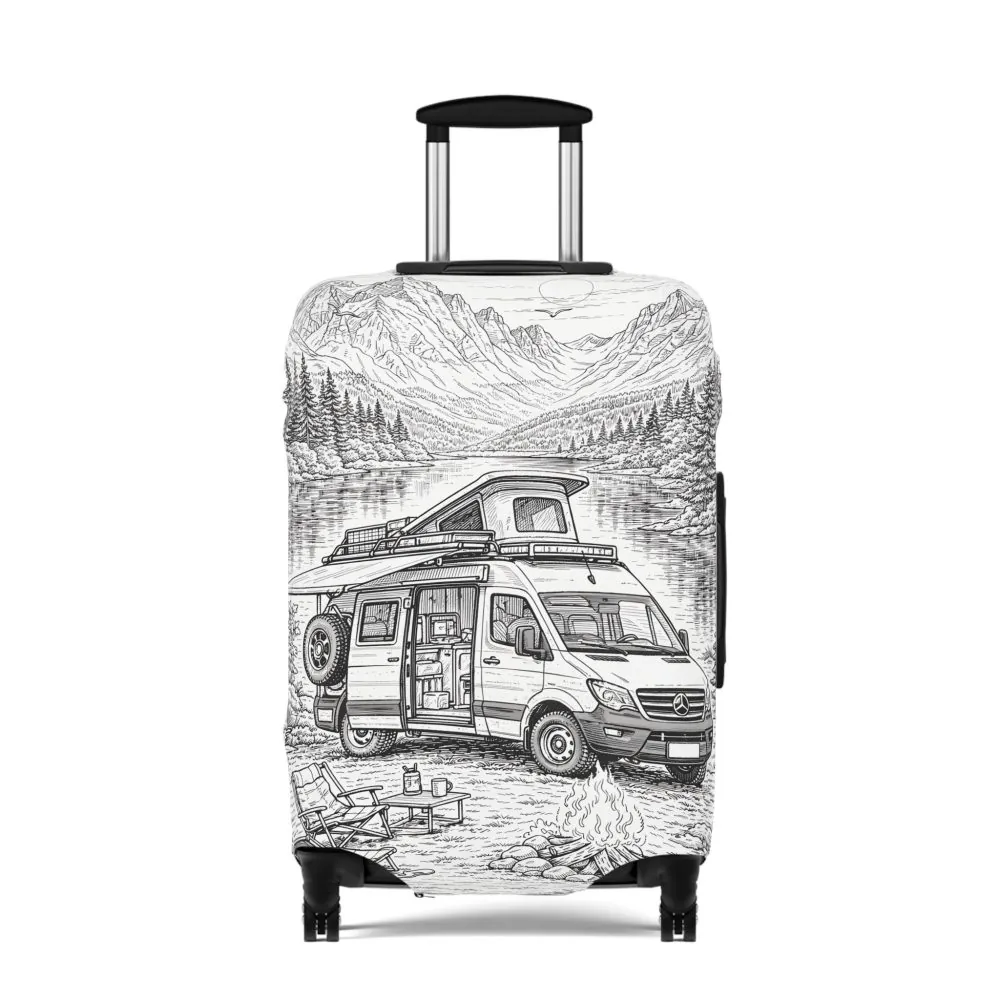 Luggage Cover — Adventure Camper Sketch Travel Suitcase