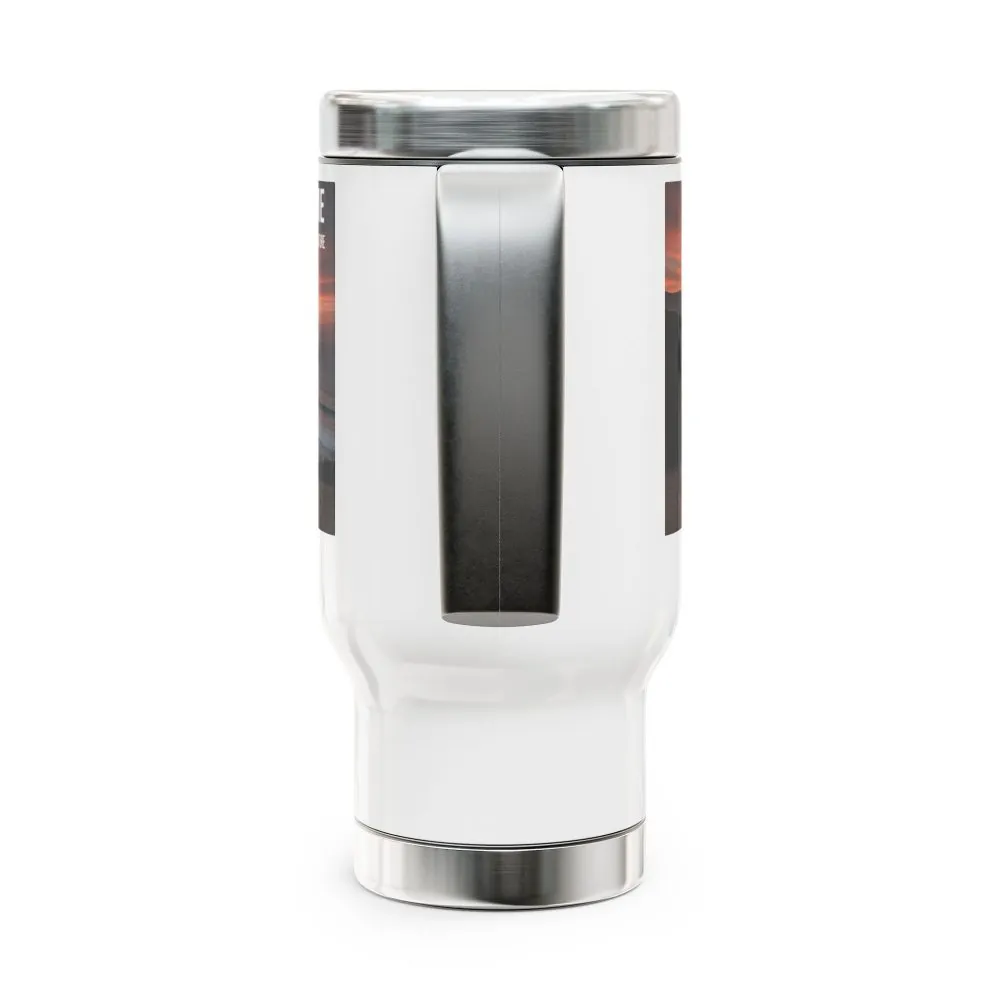 Stainless Steel Travel Mug with Handle, 14oz — "The Road is Life"