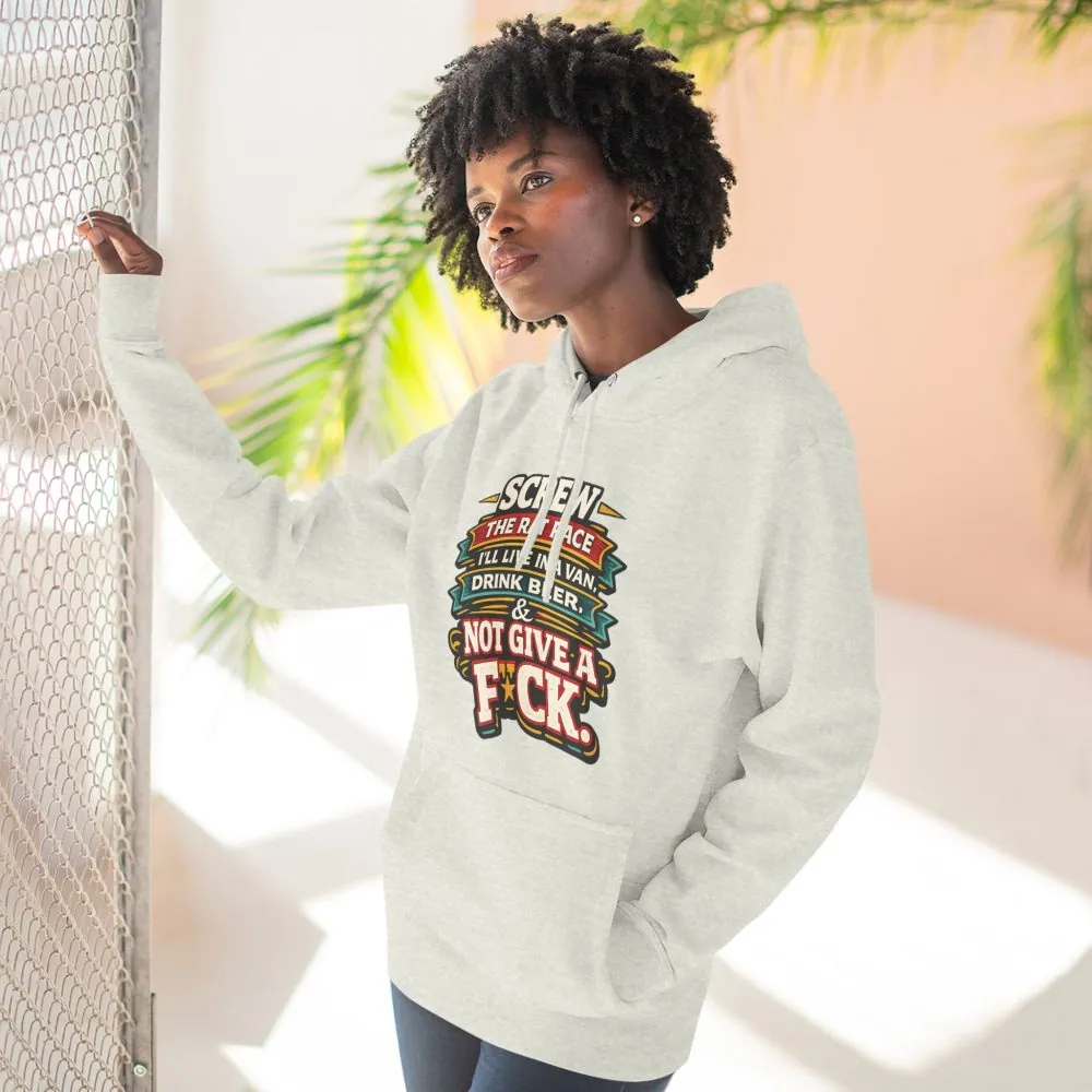 4094734483388915747_2048.jpeg Three-Panel Fleece Hoodie - "Screw The Rat Race" Design F**K-Line