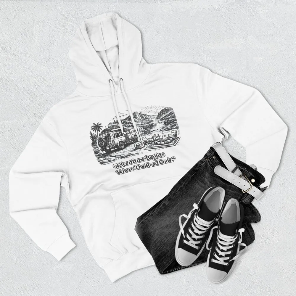 4098421969152815003_2048.jpeg Three-Panel Fleece Hoodie - "Adventure Begins Where The Road Ends" Design Minimal-Line