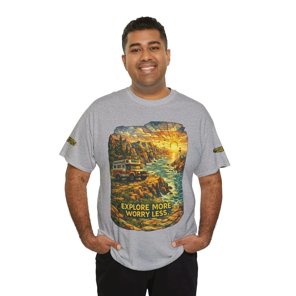 4102979938871725493_2048.jpeg Unisex Heavy Cotton Tee — "Explore More Worry Less" Design Cubic-Line