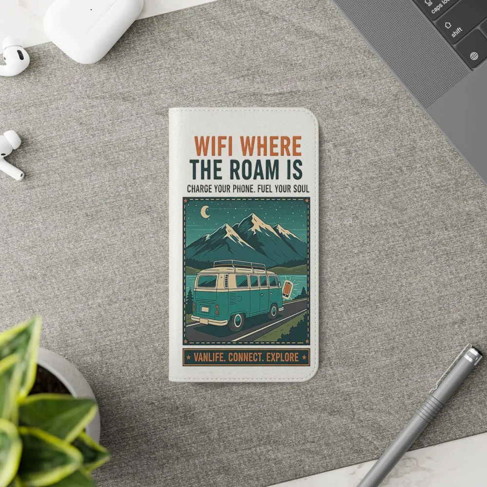Flip Phone Case — “WiFi Where the Roam Is” Vanlife Wallet Case