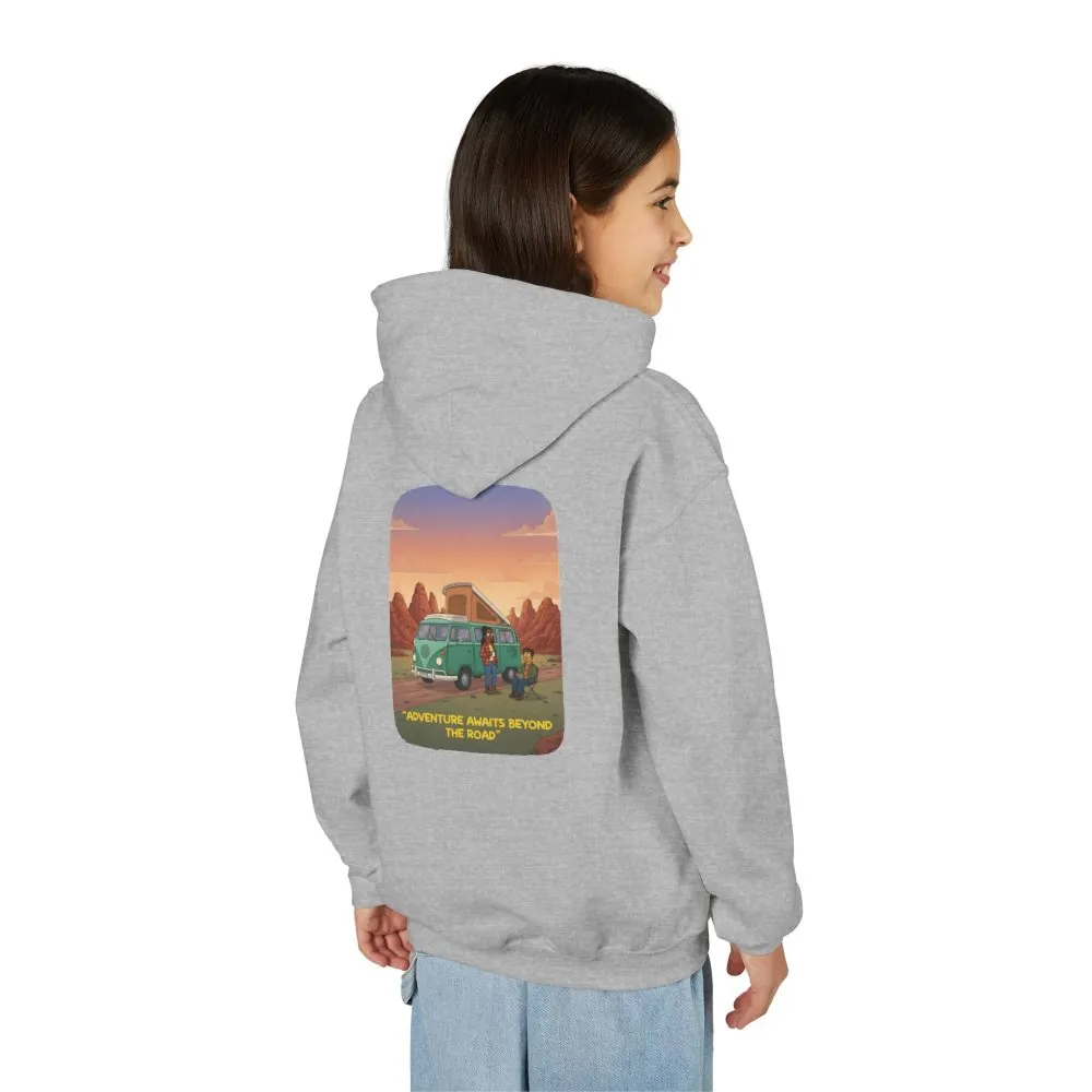 Youth Hoodie(Gildan) – "Adventure Awaits Beyond The Road" (Design Sitcom-Line)