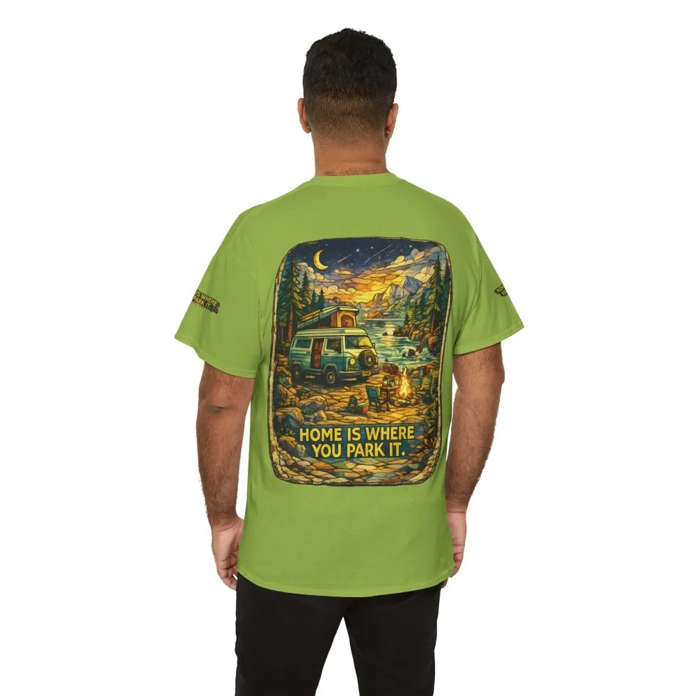 Unisex Heavy Cotton Tee — "Home Is Where You Park It" Design Cubic-Line