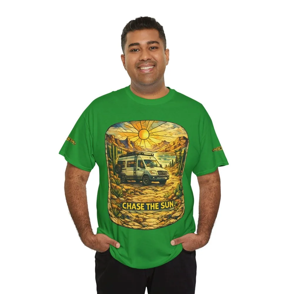 Unisex Heavy Cotton Tee — "Chase The Sun" Design Cubic-Line