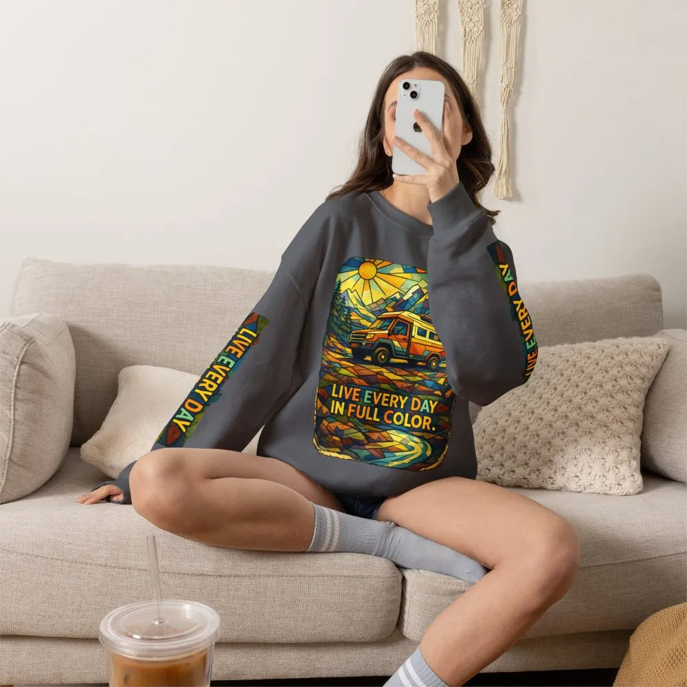 Unisex Heavy Blend™ Crewneck Sweatshirt — "Live Every Day InFull Color" Design Cubic-Line
