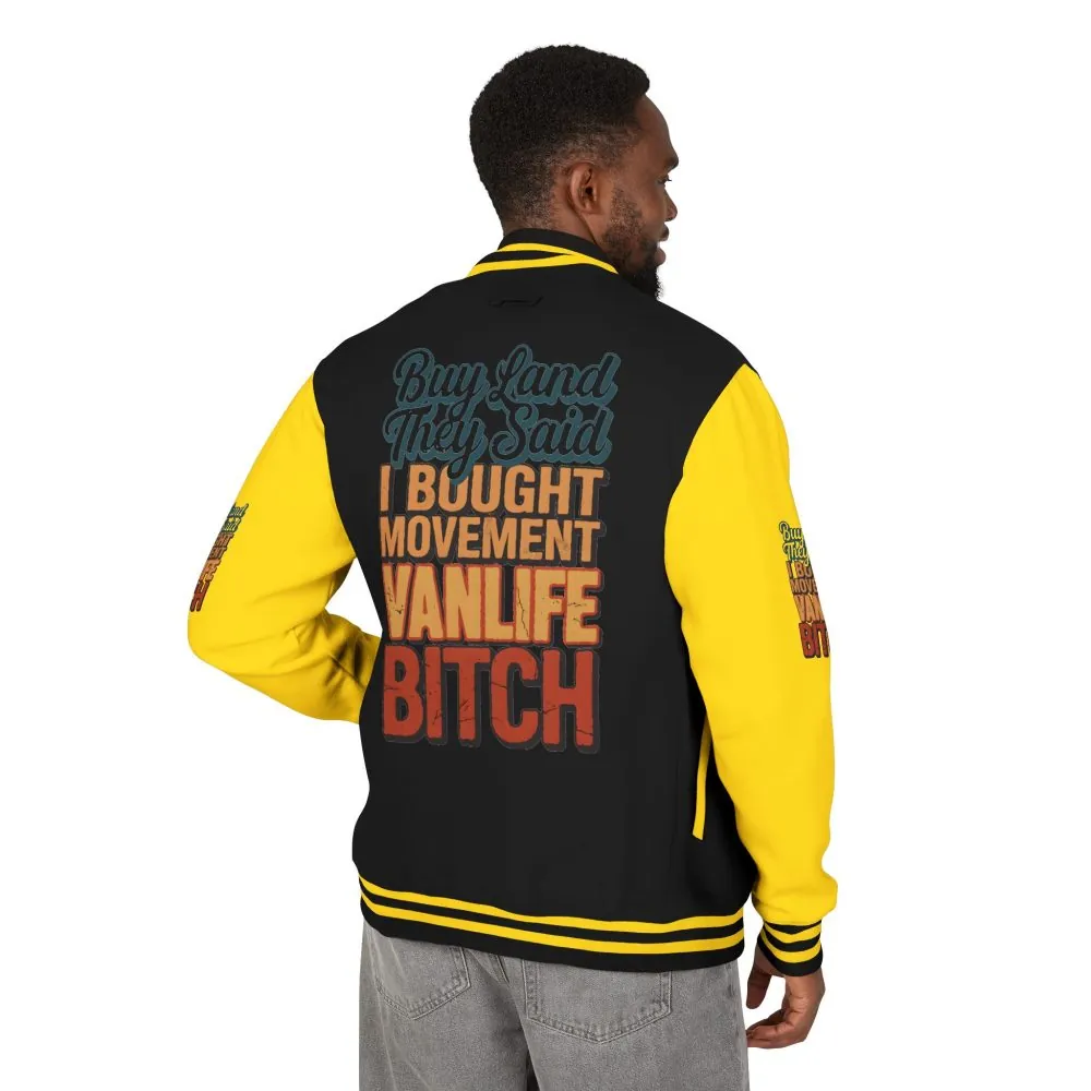 4119756240484983563_2048.jpeg Unisex Heavyweight Letterman Jacket — "Buy Land They Said" Design F**K-Line