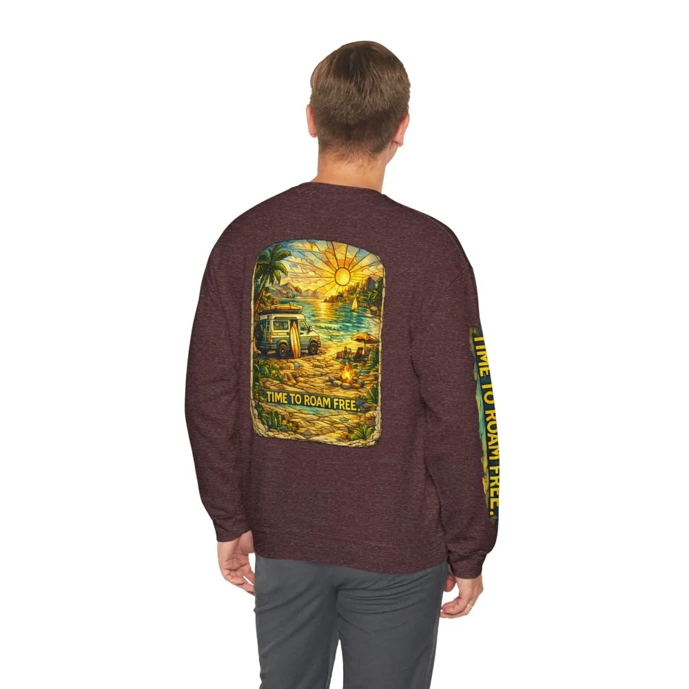 Unisex Heavy Blend™ Crewneck Sweatshirt — "Time To Roam Free" Design Cubic-Line