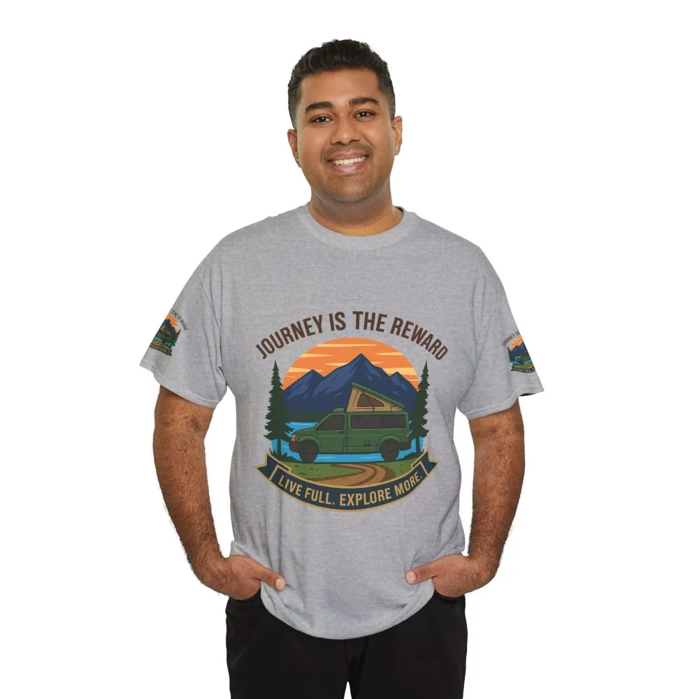 Unisex Heavy Cotton Tee  — "Journey Is The Reward Tee" Adventure Camper Van Graphic T-Shirt