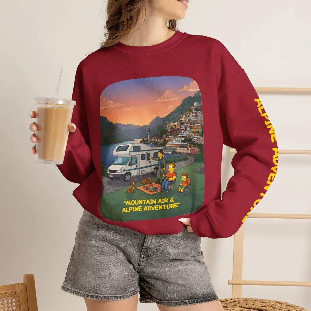 Unisex Heavy Blend™ Crewneck Sweatshirt — "Mountain Air-Alpine Adventure" Design Sitcom-Line