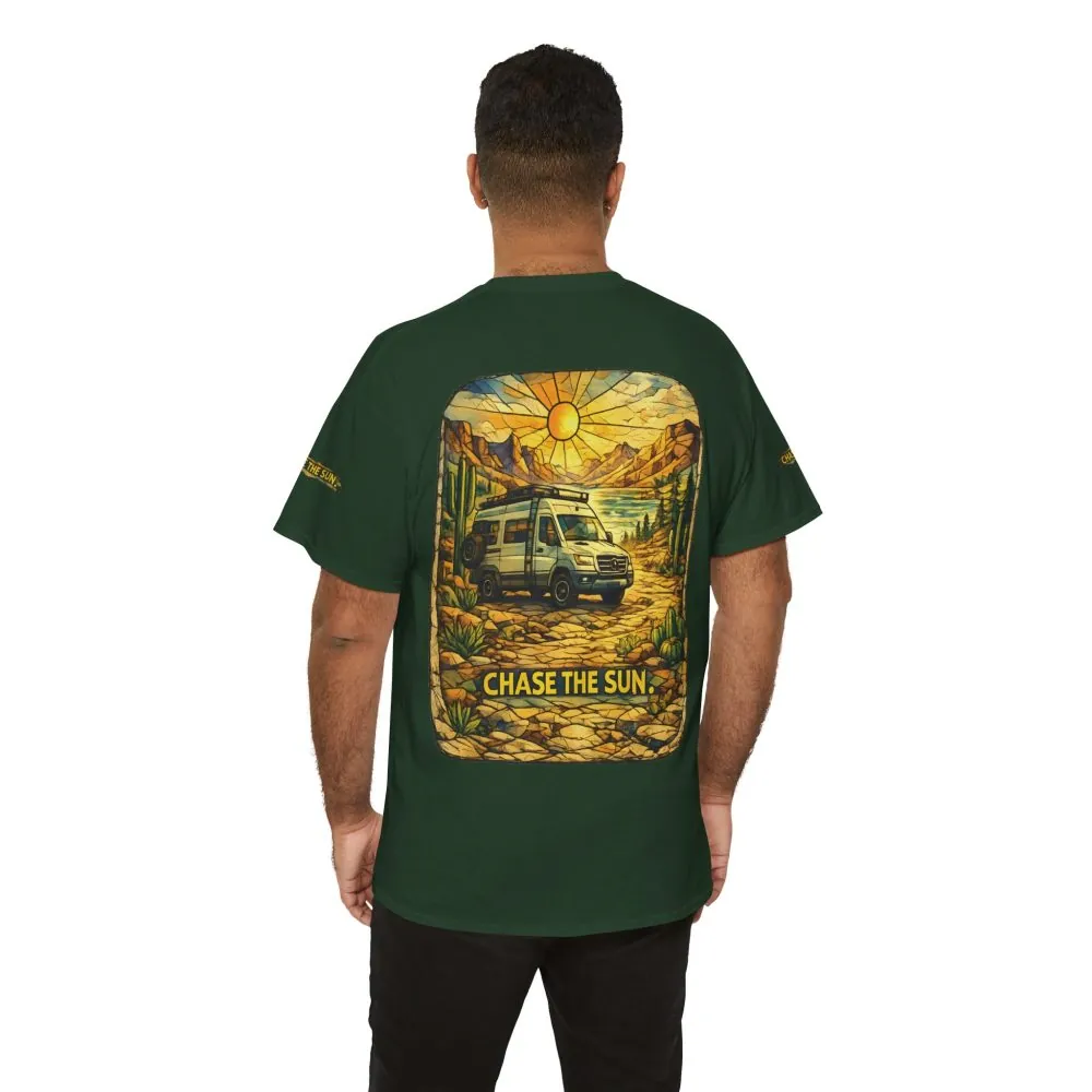 Unisex Heavy Cotton Tee — "Chase The Sun" Design Cubic-Line