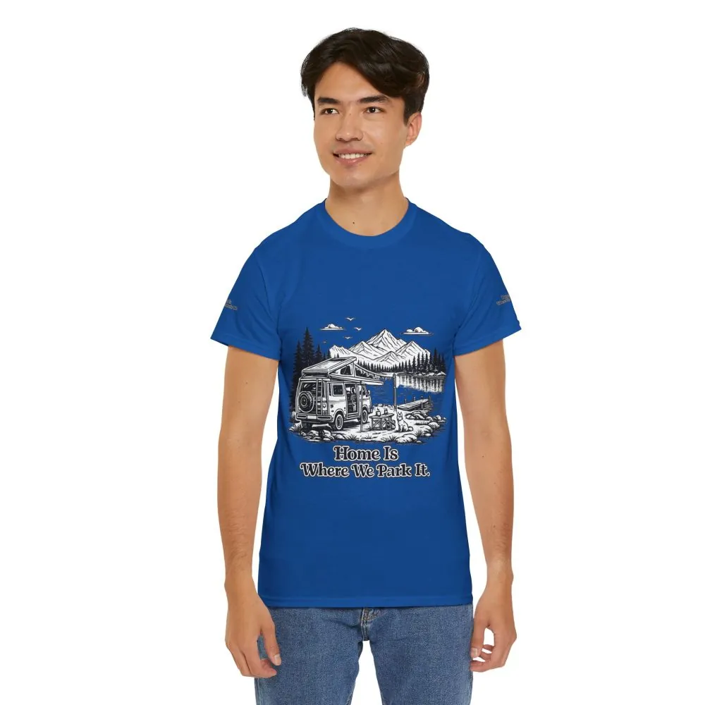 4133624195522173131_2048.jpeg Unisex Heavy Cotton Tee — "Home Is Where You Park It" Design Minimal-Line
