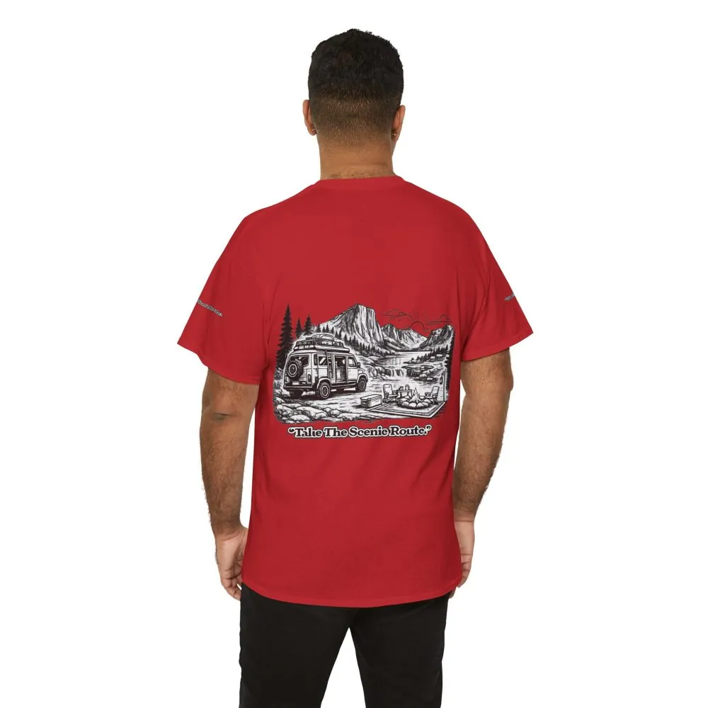 Unisex Heavy Cotton Tee — "Take The Scenic Route" Design Minimal-Line