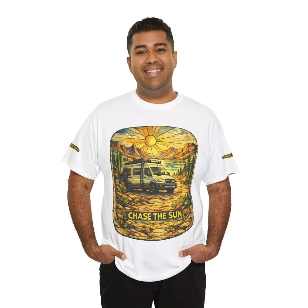 Unisex Heavy Cotton Tee — "Chase The Sun" Design Cubic-Line