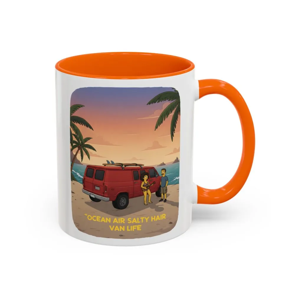 Accent Coffee Mug (11, 15oz) — "Ocean Air Salty Hair Van Life" Design Sitcom-Line