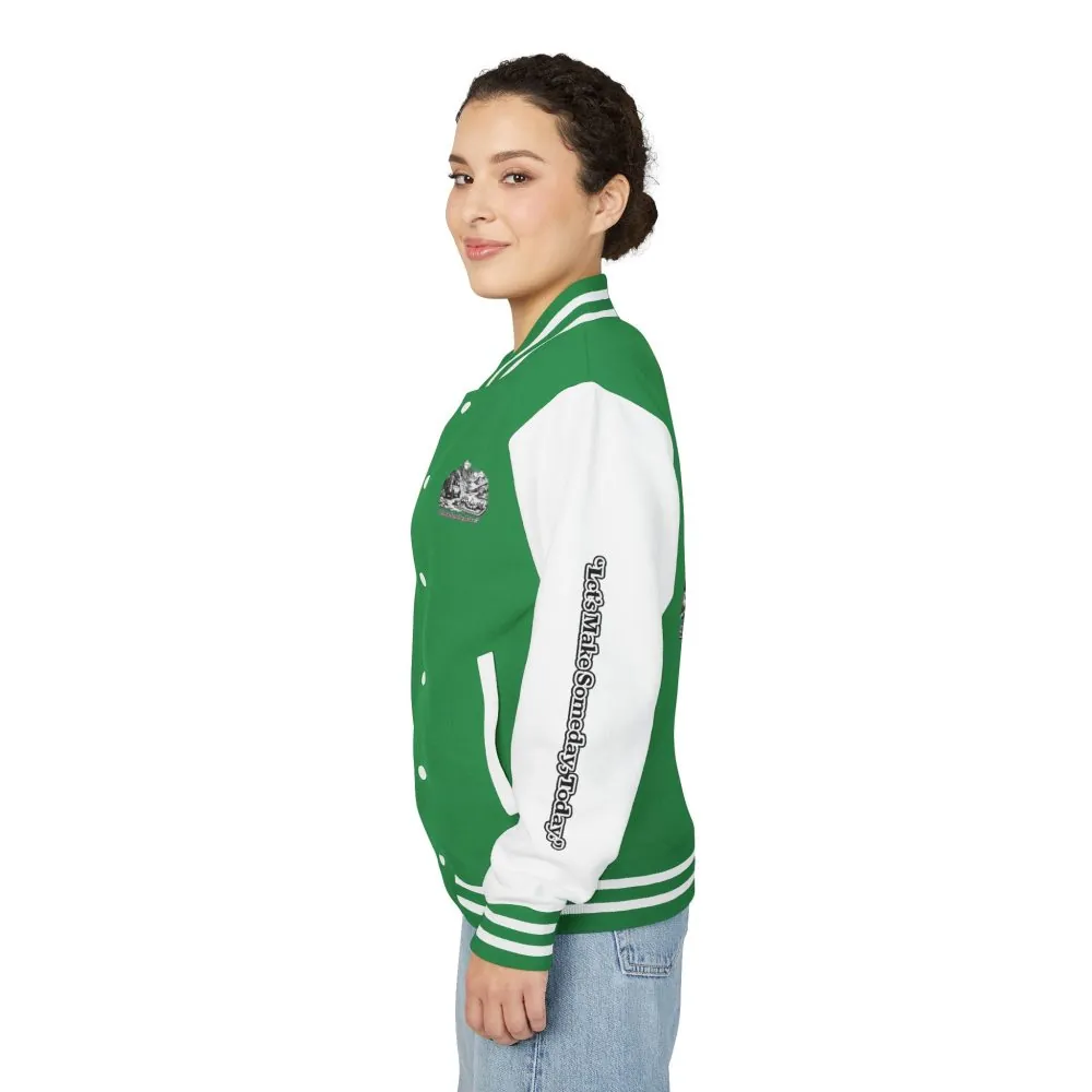 Unisex Heavyweight Letterman Jacket — "Lets make Someday, Today?" Travel Varsity Coat
