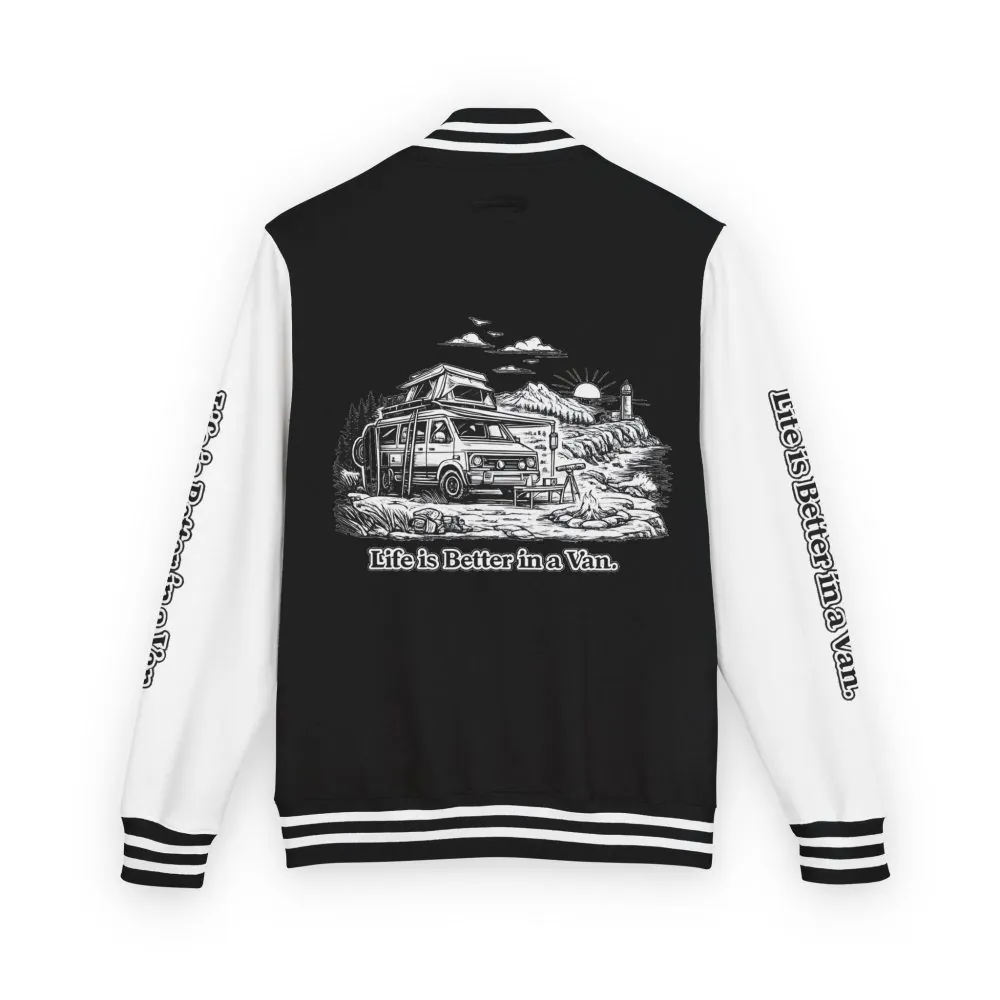 Unisex Heavyweight Letterman Jacket — "Life Is Better In A Van" Travel Varsity Coat