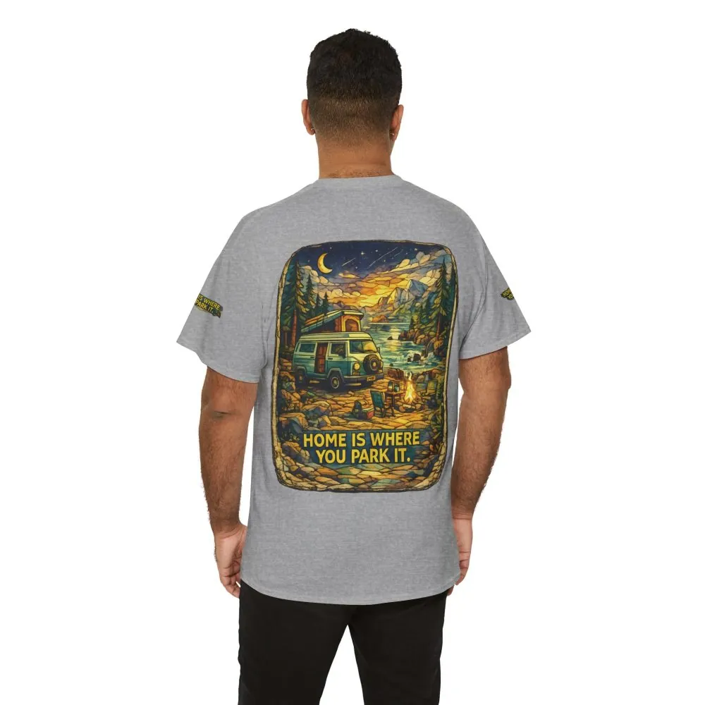 Unisex Heavy Cotton Tee — "Home Is Where You Park It" Design Cubic-Line