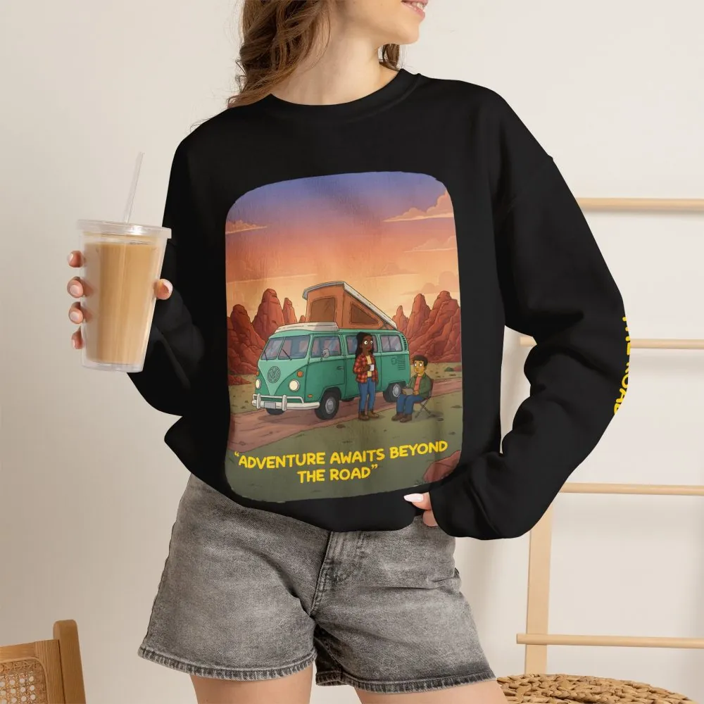 4162386634004953163_2048.jpeg Unisex Heavy Blend™ Crewneck Sweatshirt — "Adventure Awaits Beyond The Road" Design Sitcom-Line