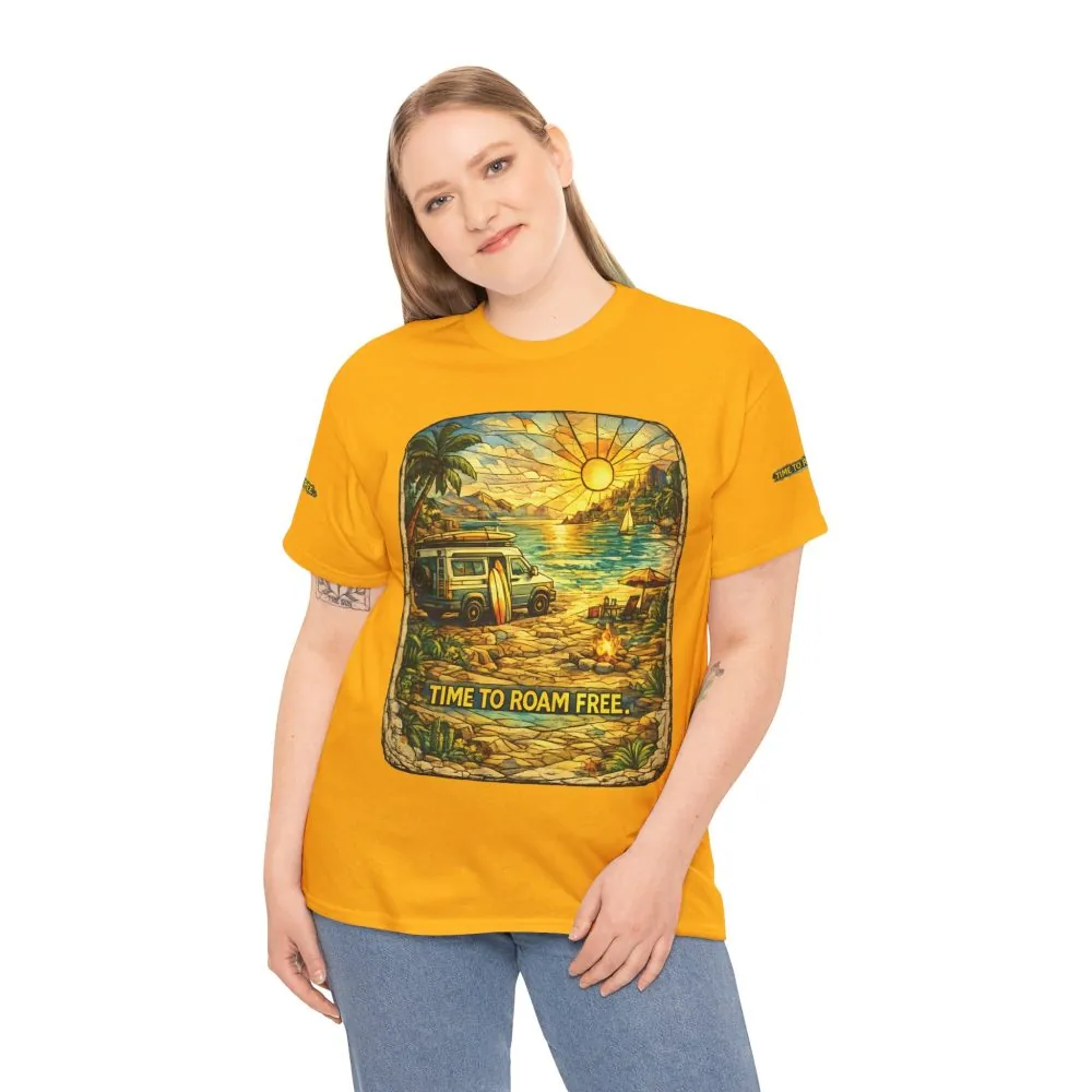 4163735320041221701_2048.jpeg Unisex Heavy Cotton Tee — "Time To Roam Free" Design Cubic-Line