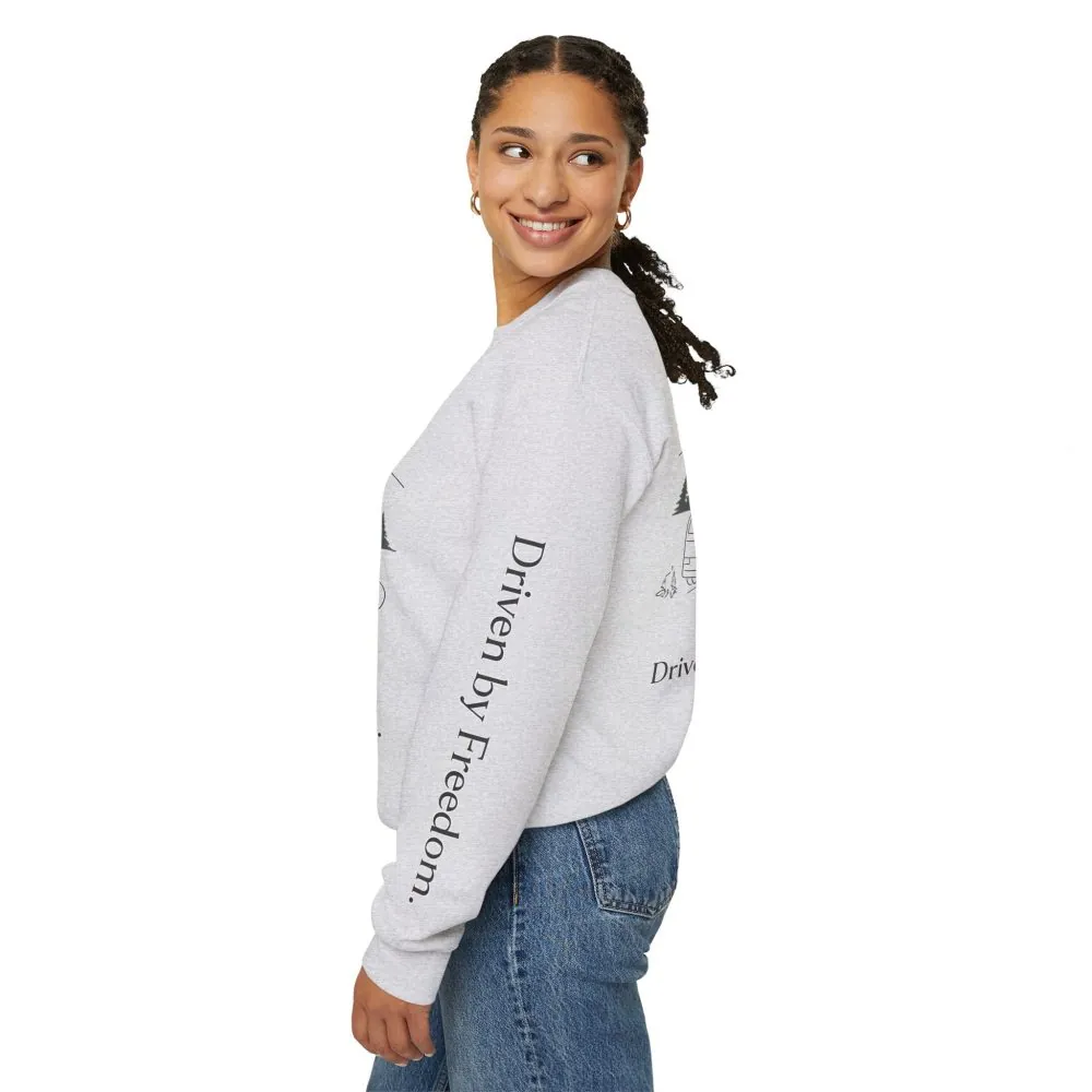 Unisex Heavy Blend™ Crewneck Sweatshirt — "Driven By Freedom" Design Minimal-Line