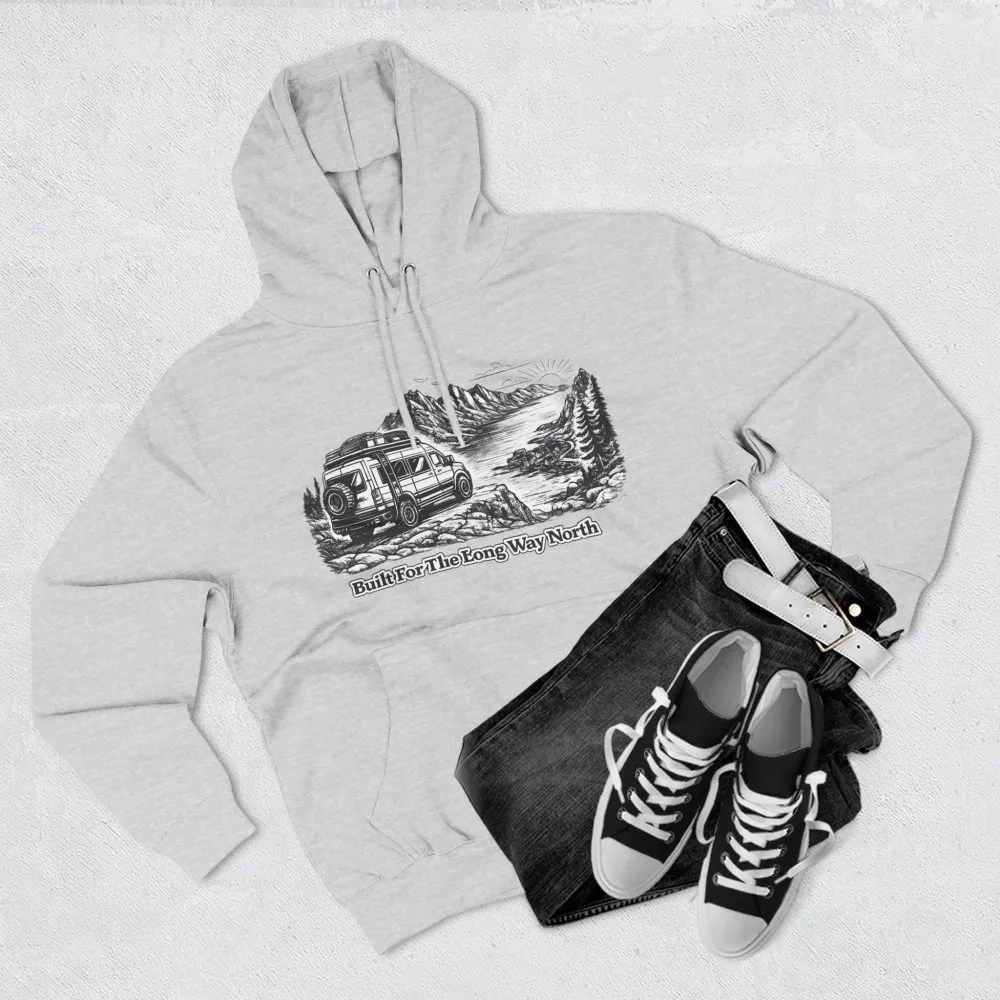 Three-Panel Fleece Hoodie - "Built For The Long Way North" Design Minimal-Line