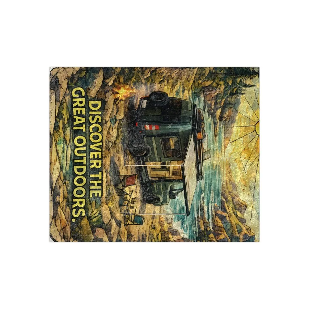 Crushed Velvet Blanket —"Discover The Great Outdoors" Design Cubic-Line (Campervan)