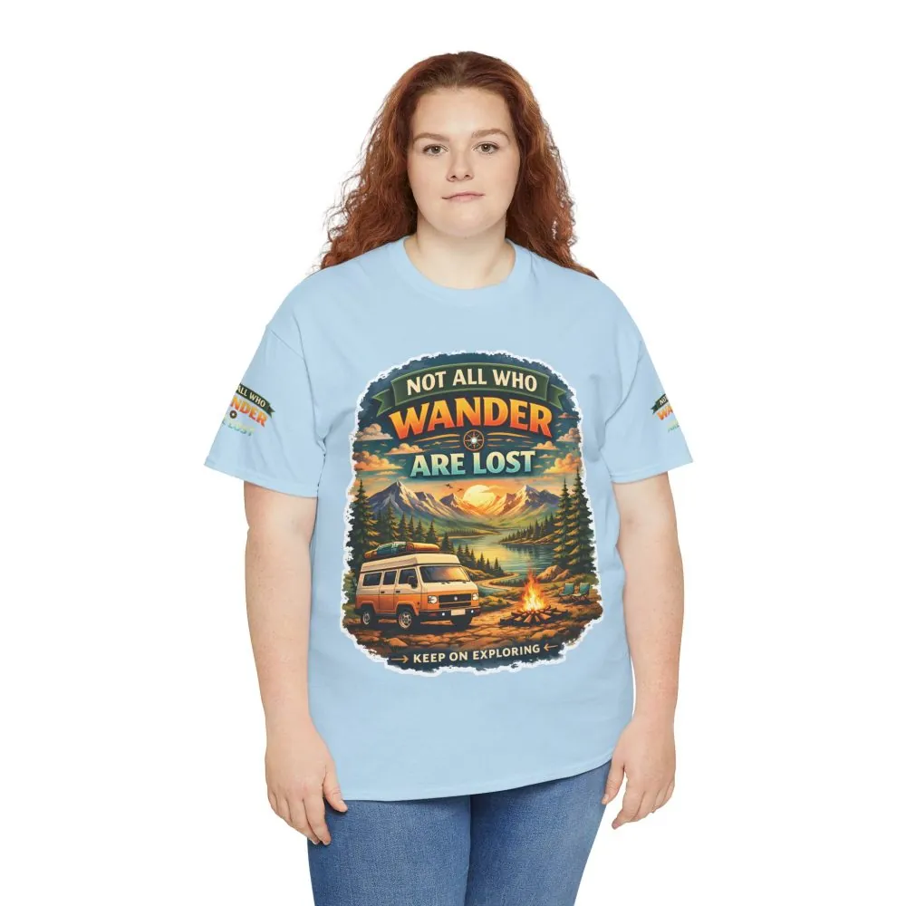 Unisex Heavy Cotton Tee — "Not All Who Wander Are Lost" Design Scenic-Line