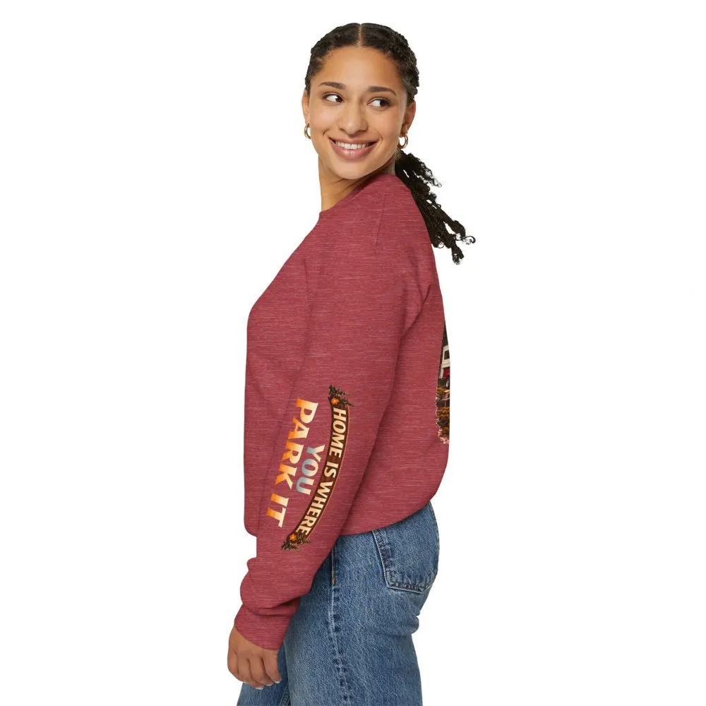 Unisex Heavy Blend™ Crewneck Sweatshirt — "Home Is Where You Park It" Design Scenic-Line