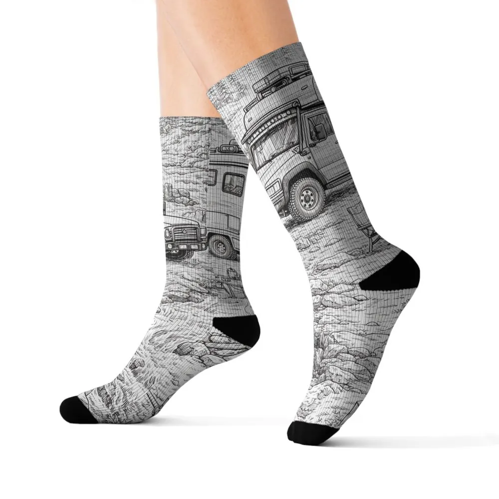 Sublimation Socks — Retro Camper Roadtrip Crew Socks