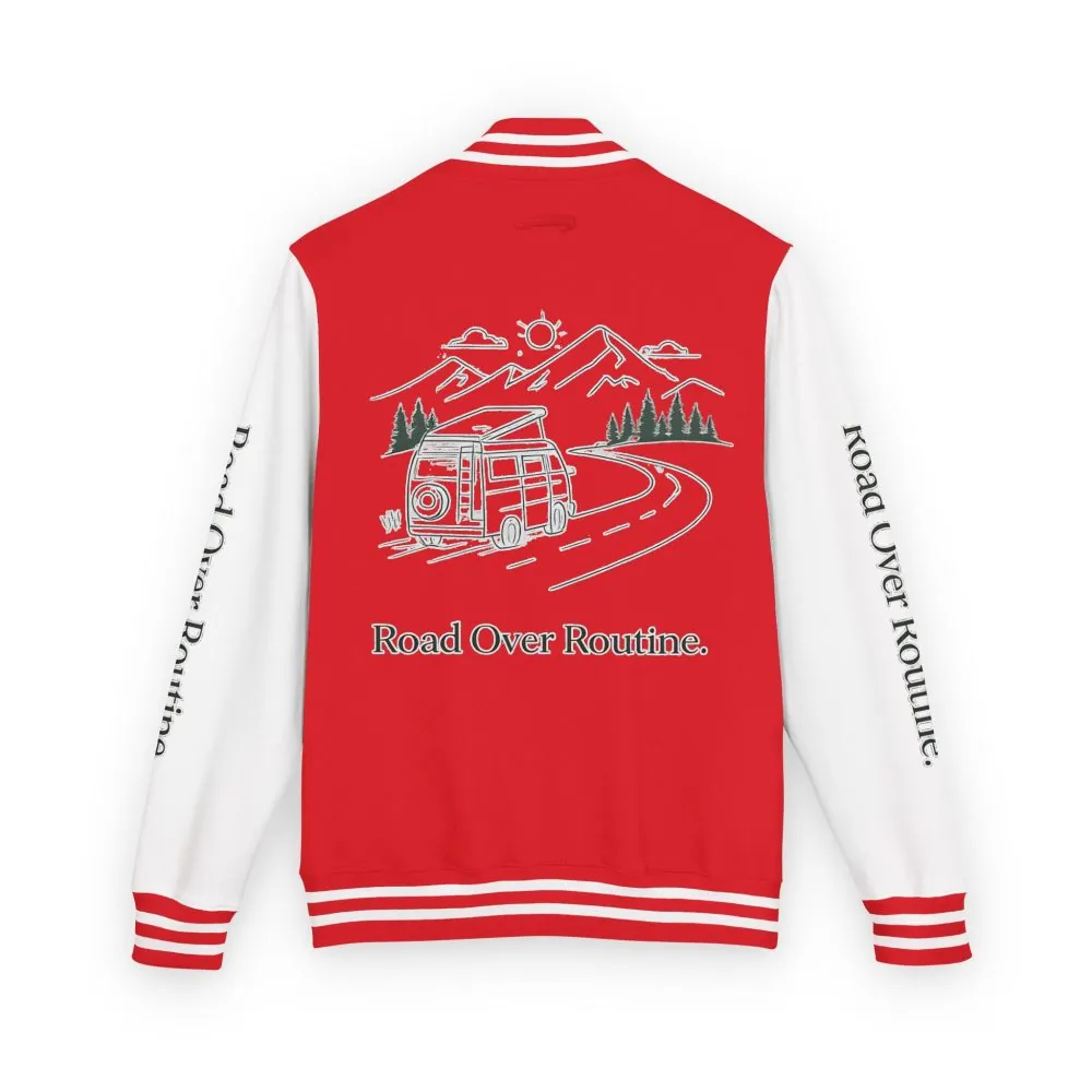 Unisex Heavyweight Letterman Jacket — "Road Over Routine" Travel Varsity Coat