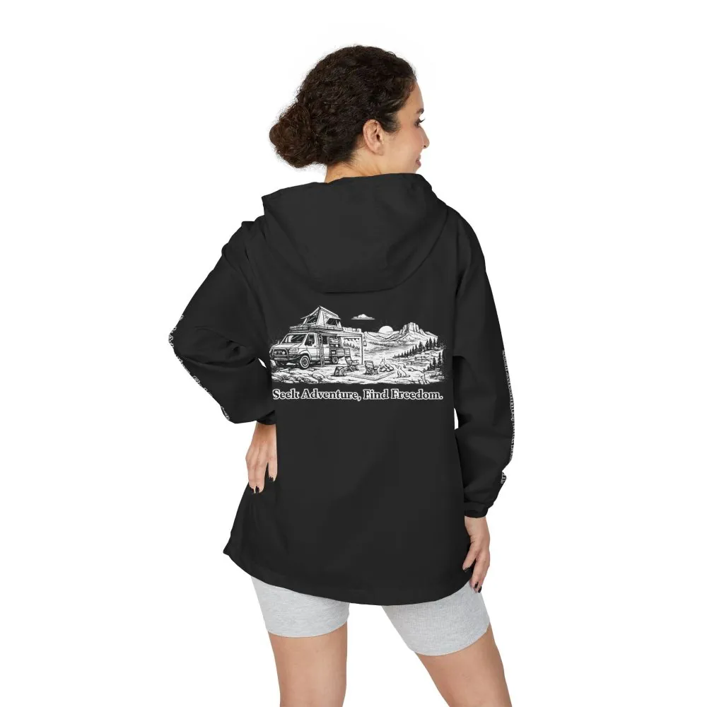 Unisex Full-Zip Windbreaker Jacket — "Seek Adventure, Find Freedom" (Design "Minimal-Line")