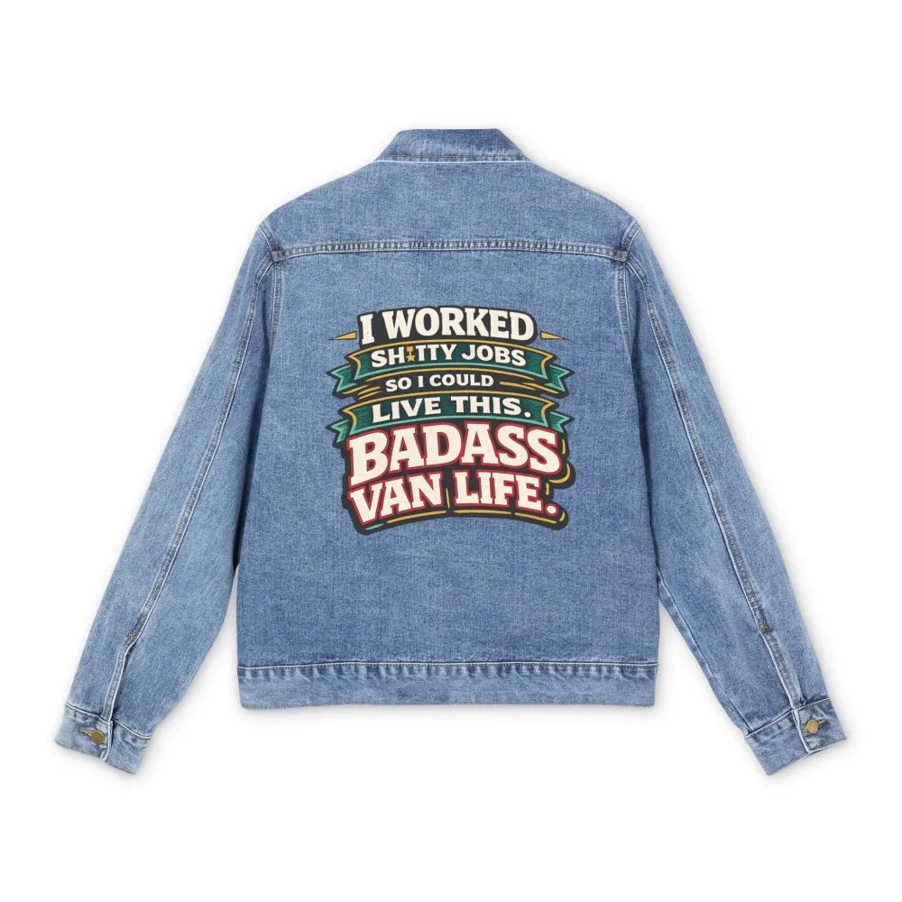 4205680155087236140_2048.jpeg Men's Denim Jacket — "I Worked Shitty Jobs" Design F**K-Line
