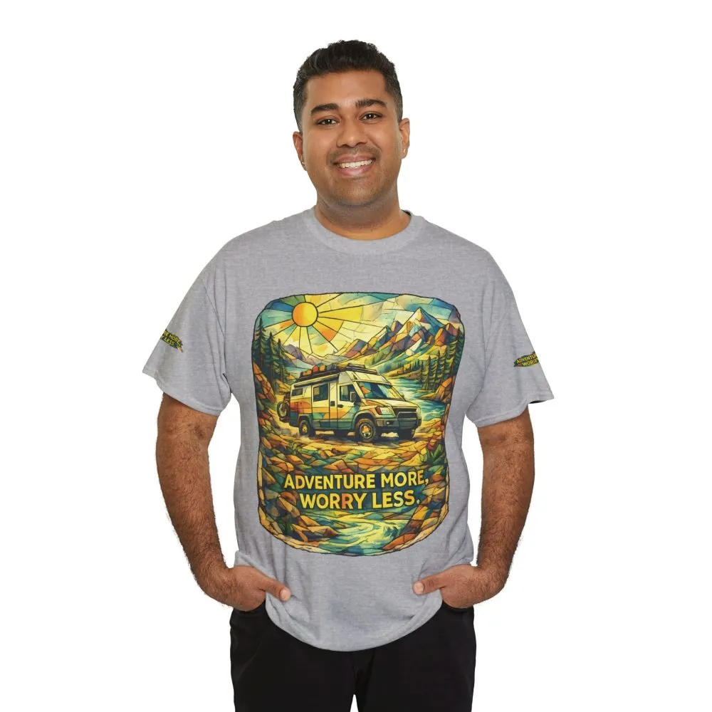 Unisex Heavy Cotton Tee — "Adventure More Worry Less" Design Cubic-Line