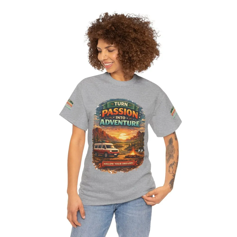 Unisex Heavy Cotton Tee — "Turn Passion Into Adventure" Design Scenic-Line